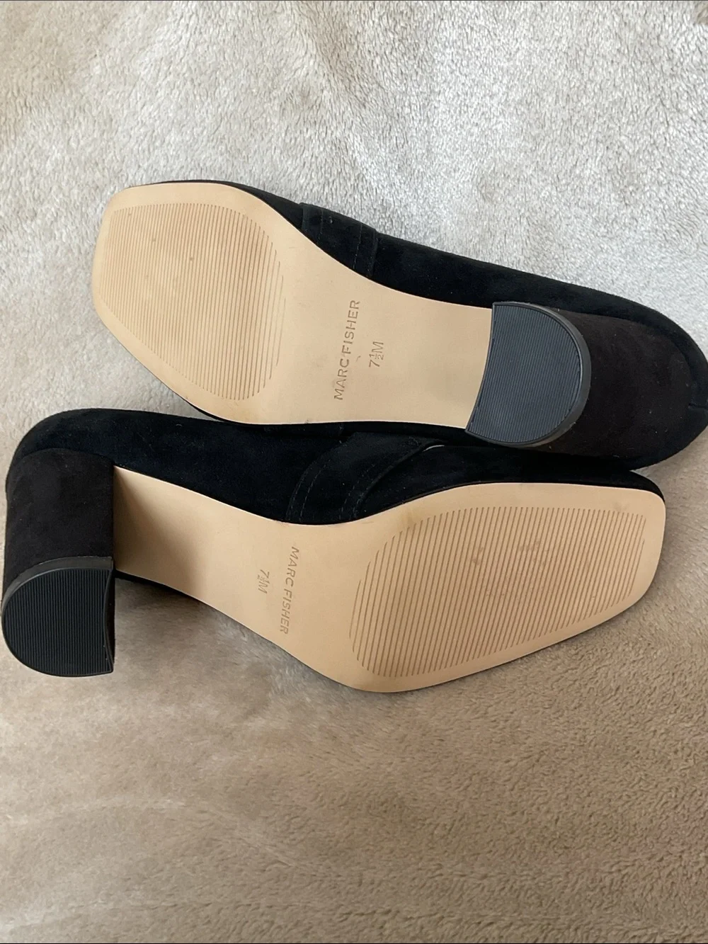 Marc Fisher Black Suede Heeled Loafers with Buckle Size 7.5